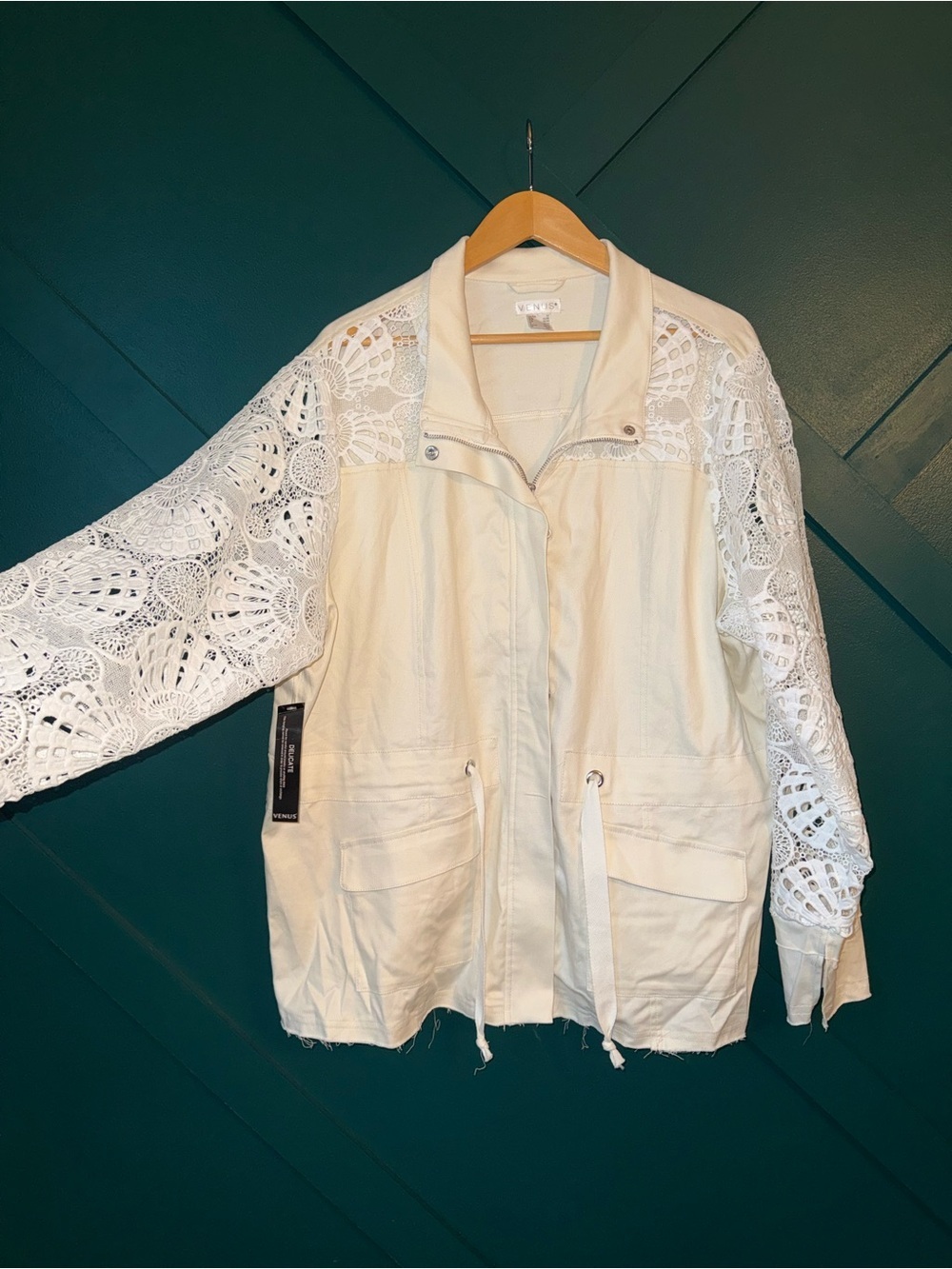 VENUS Sequin Soft Lace Jacket Drawstring Cargo Boho Chic Lightweight NWT - Picture 4 of 8